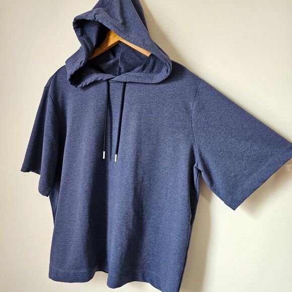 EUC LIKE NEW J JILL BLUE COTTON BLEND HOODIE SHORT SLEEVES SIZE XL - Picture 1 of 12